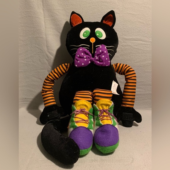 PLUSH HALLOWEEN  BLACK CAT KNEE HUGGER LARGE JUMBO 28" HOME INTERIORS - Picture 1 of 13
